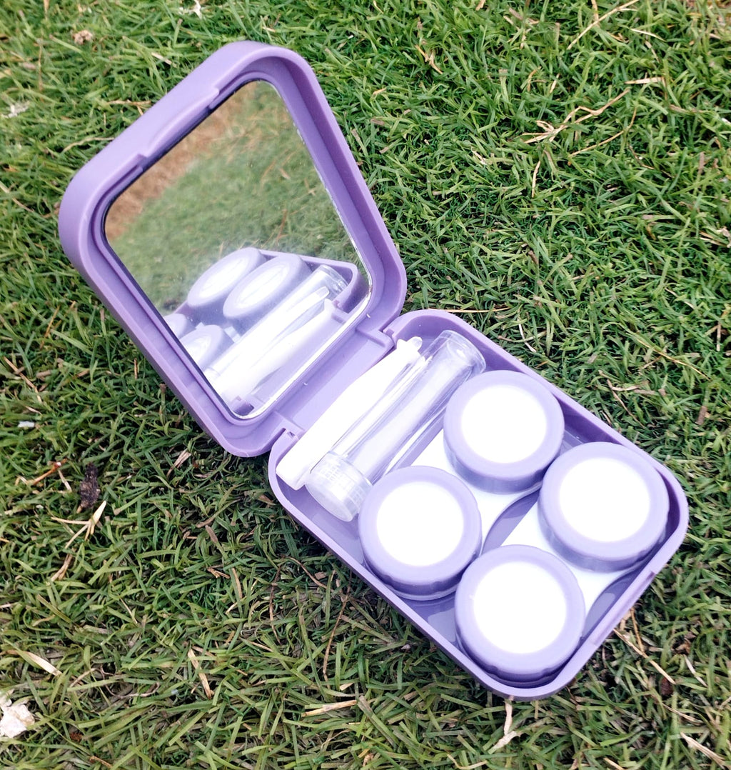 Double Lens cases Purple Floral Glossy Traveling kit