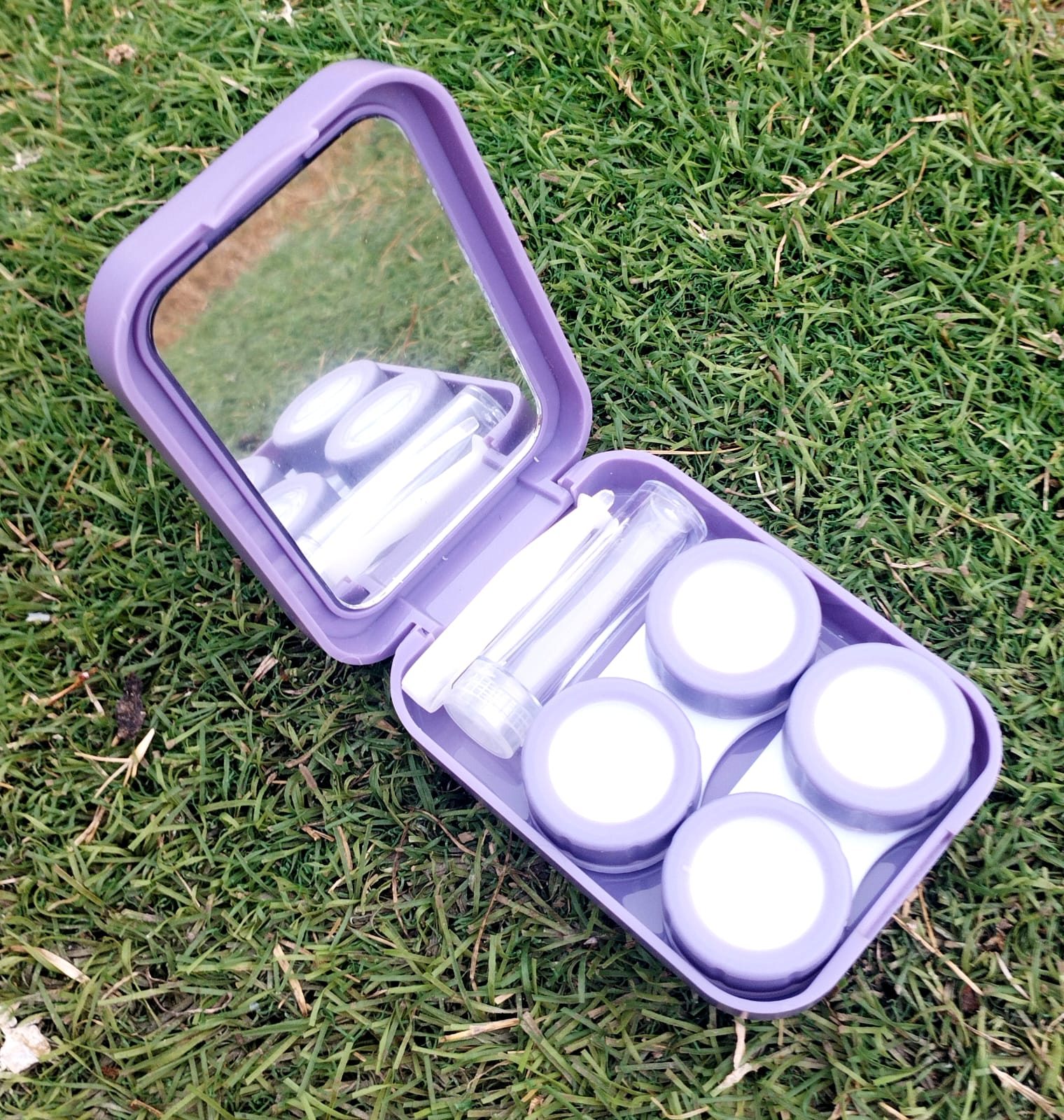 Double Lens cases Purple Floral Glossy Traveling kit